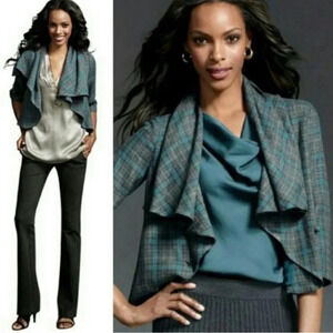 Cabi Plaid Court Cape Jacket Gray Plaid Style 916 Size 0 Business Single Button